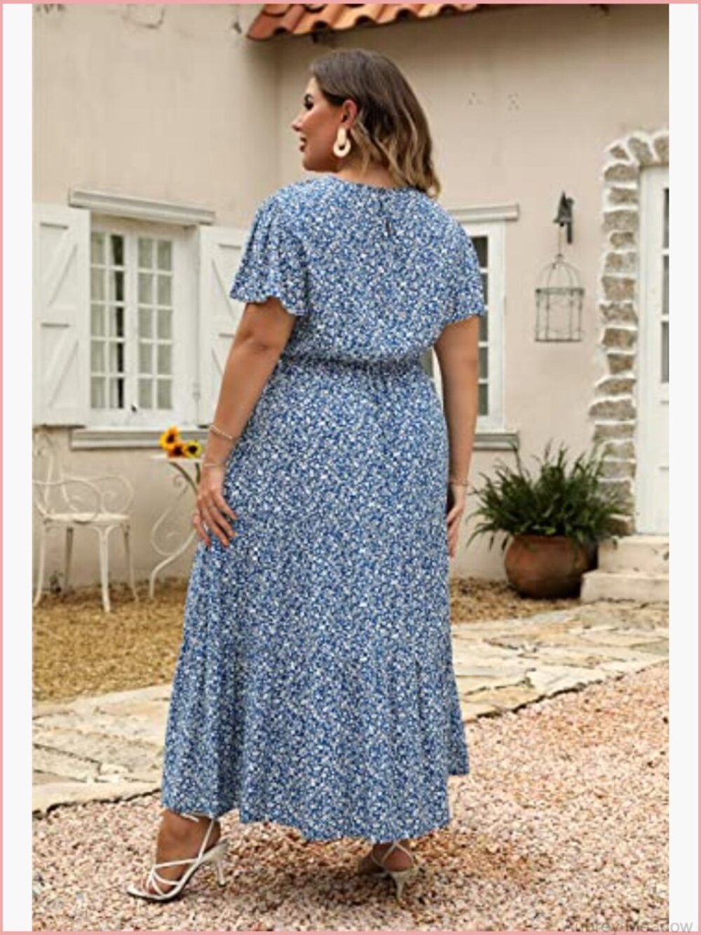 Plus Size Maxi Dress Bohemian Floral Print Layered Flared Long Dress with - Picture 5 of 7